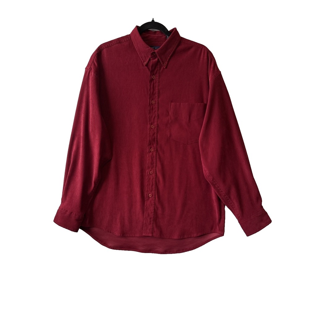 Vtg Robert Stock Faux‎ Suede Red Button Down Long Sleeve Shirt L Relaxed 90s